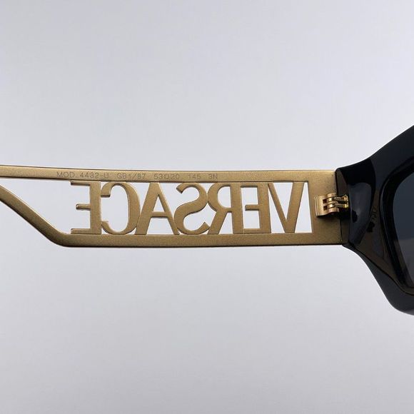  Versace VE4432U 90s Vintage Logo GB1/87 Sunglasses Black Gold Cat Eye Women - Picture 11 of 14